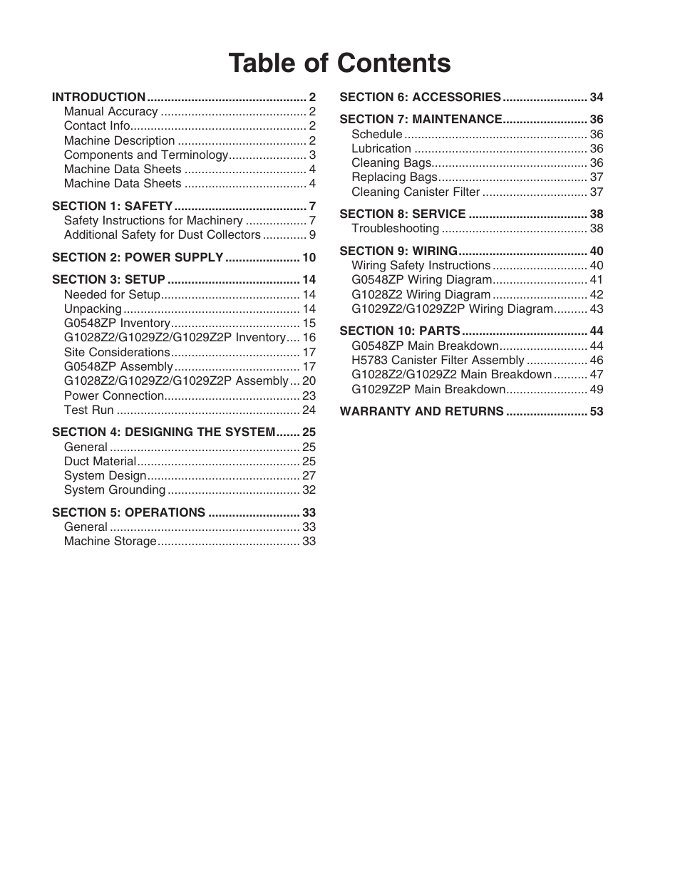 Grizzly G0548Z User Manual | Page 3 / 56