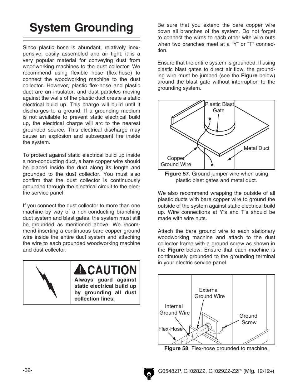 System grounding | Grizzly G0548Z User Manual | Page 34 / 56