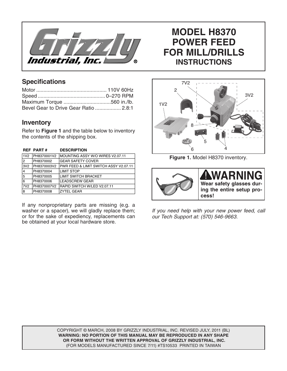 Grizzly POWER FEED H8370 User Manual | 4 pages