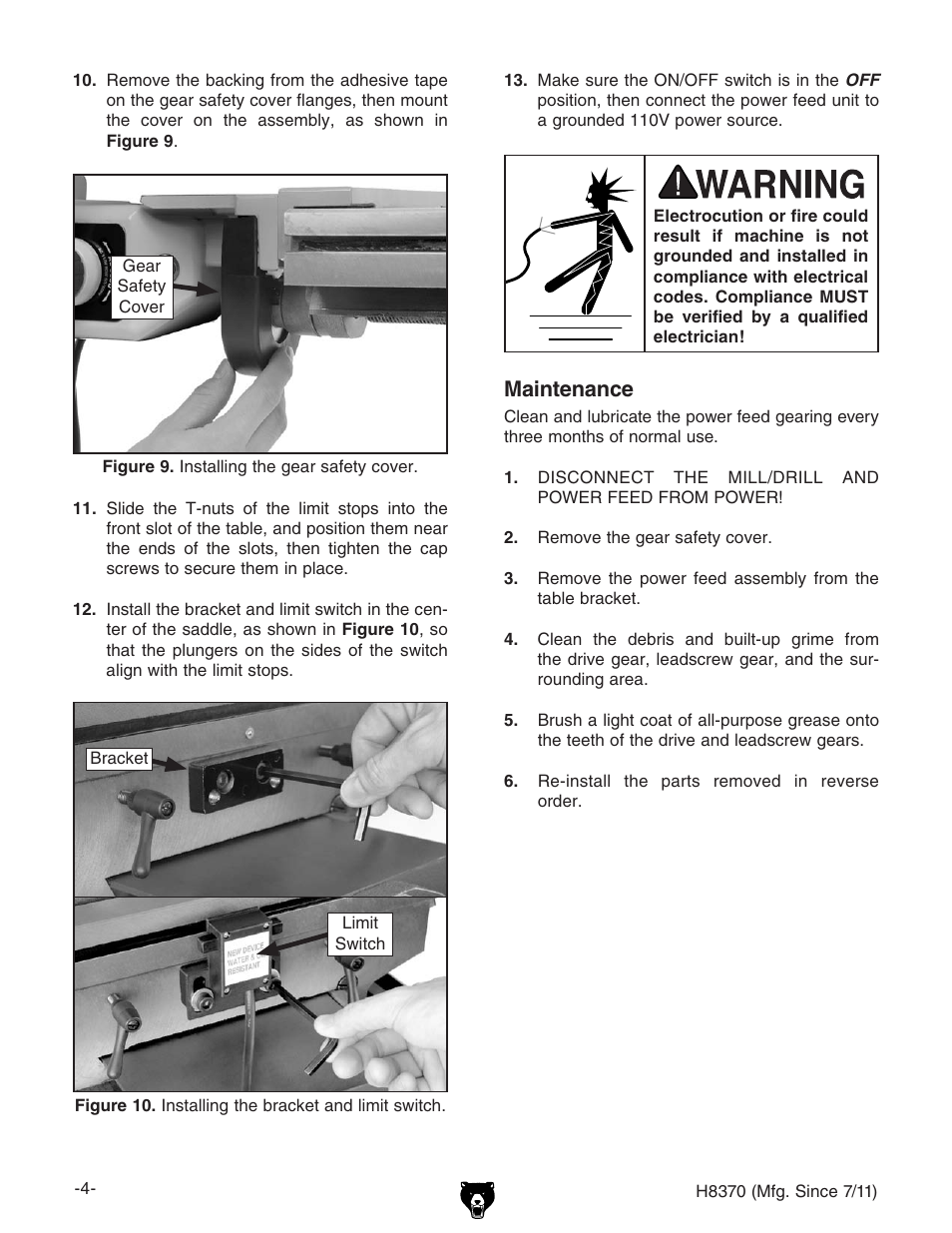 Maintenance | Grizzly POWER FEED H8370 User Manual | Page 4 / 4