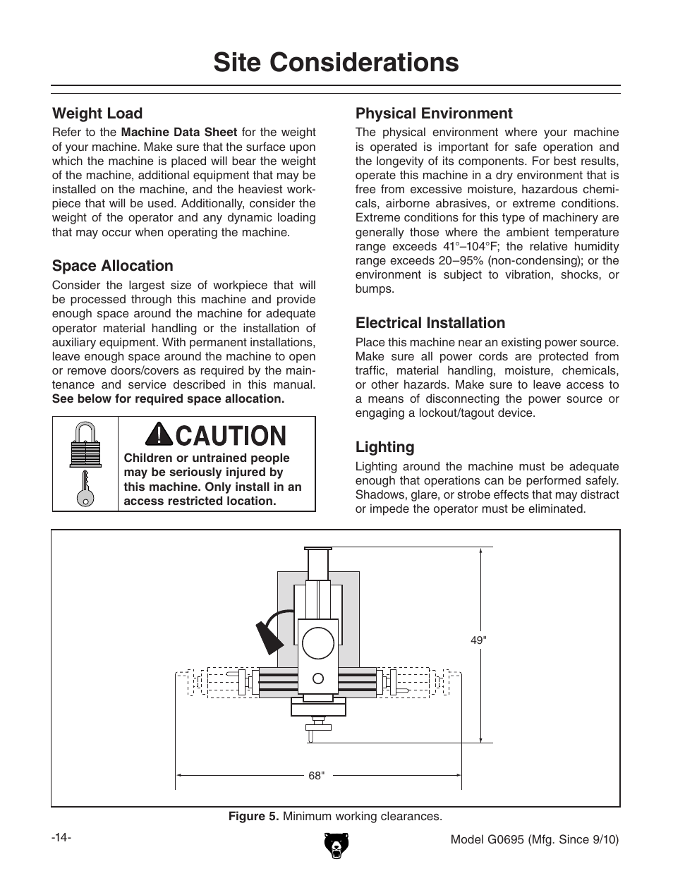 Site considerations | Grizzly G0695 User Manual | Page 16 / 60