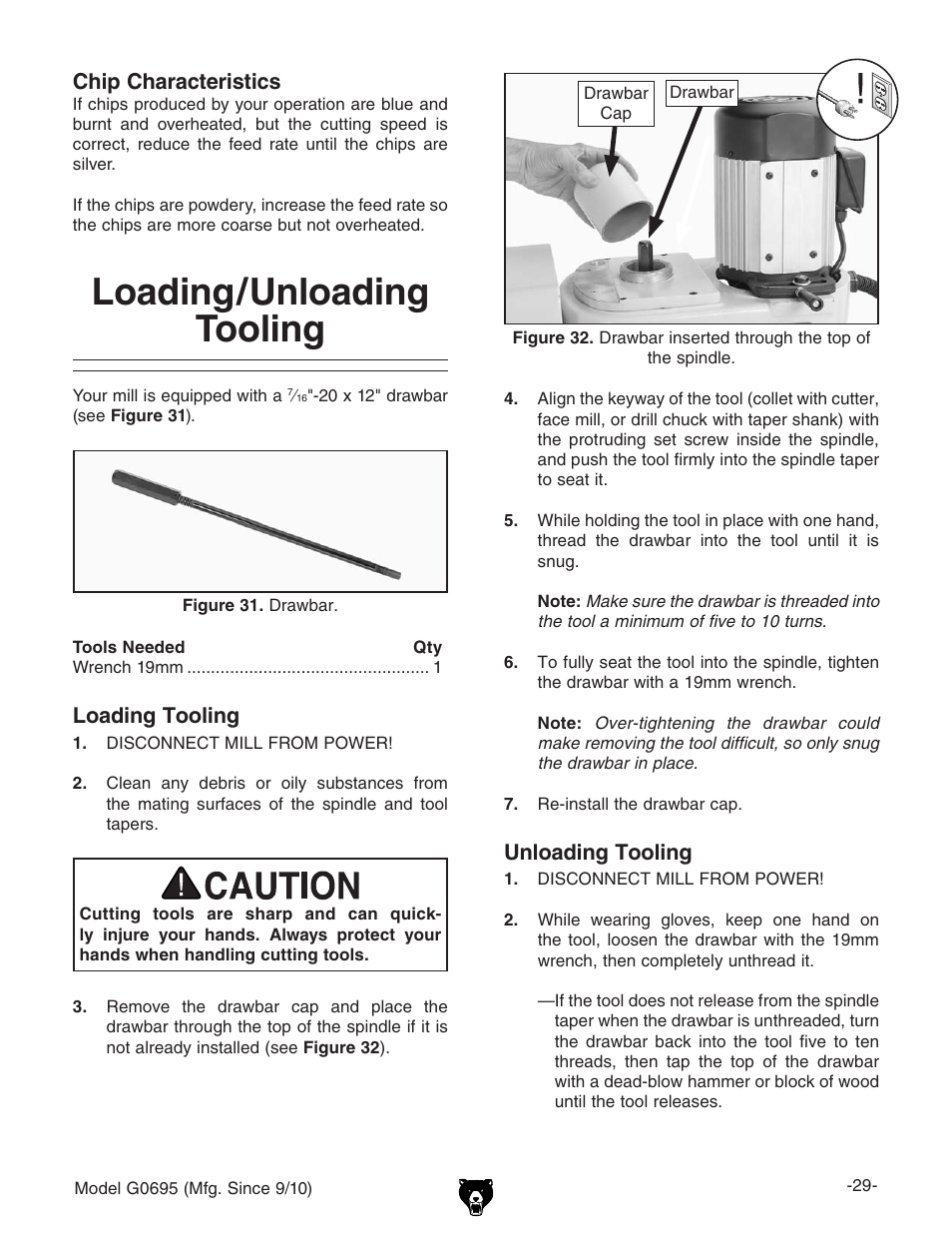 Loading/unloading tooling | Grizzly G0695 User Manual | Page 31 / 60