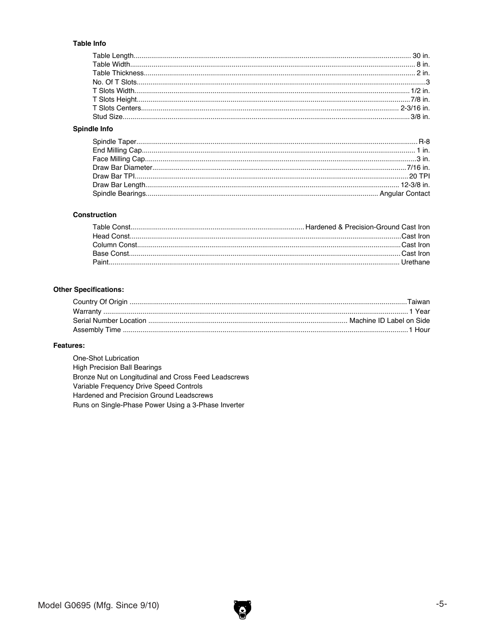Grizzly G0695 User Manual | Page 7 / 60