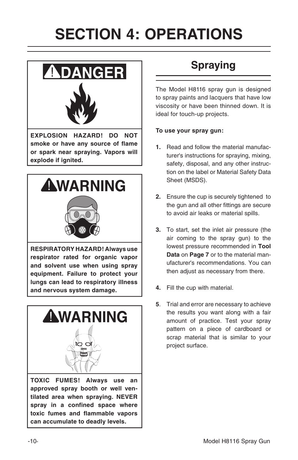 Spraying | Grizzly H8116 User Manual | Page 10 / 20