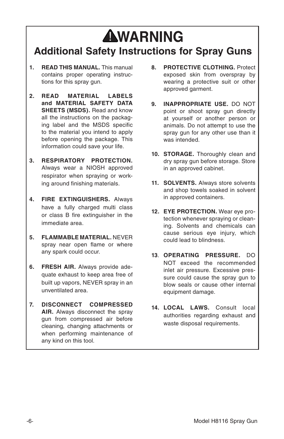 Additional safety instructions for spray guns | Grizzly H8116 User Manual | Page 6 / 20
