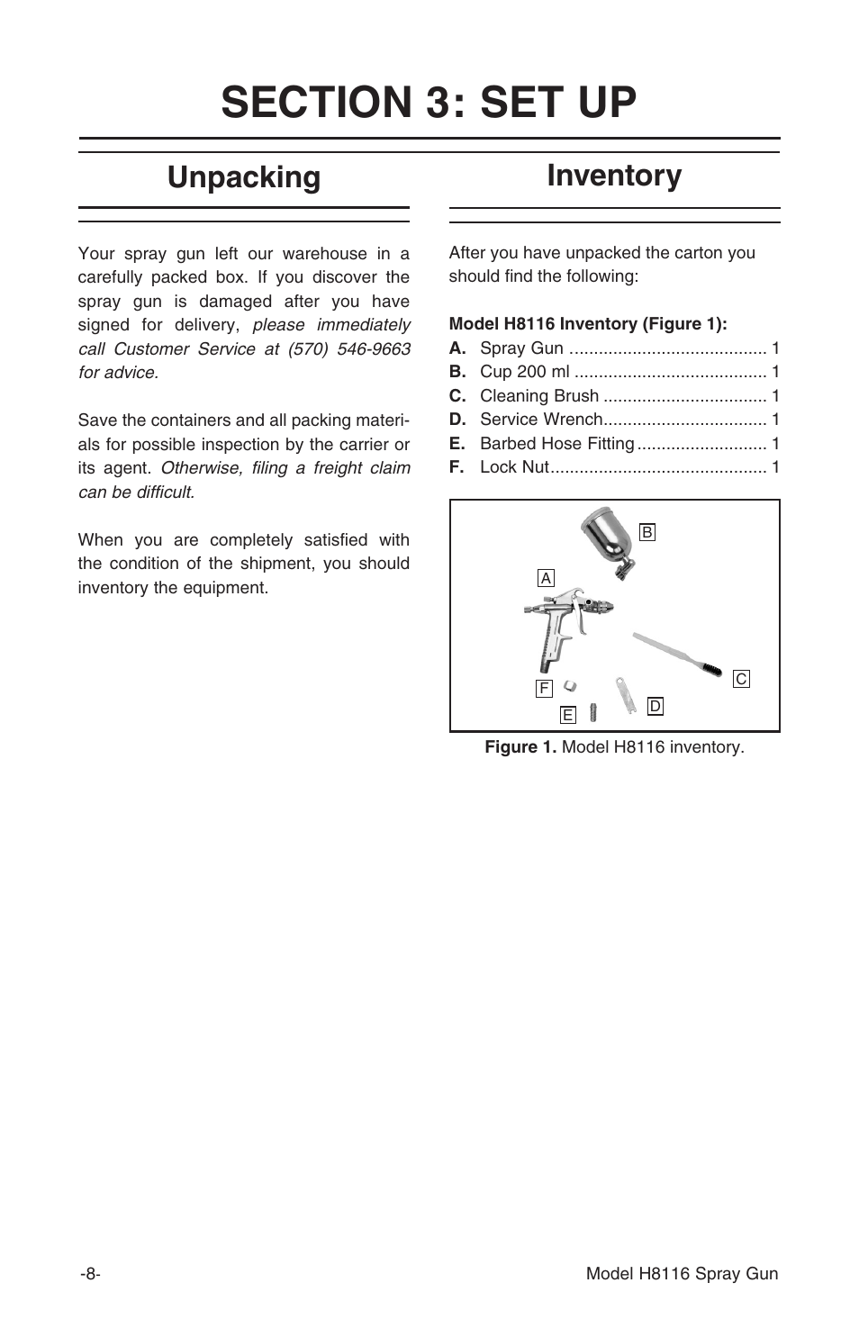 Unpacking, Inventory | Grizzly H8116 User Manual | Page 8 / 20