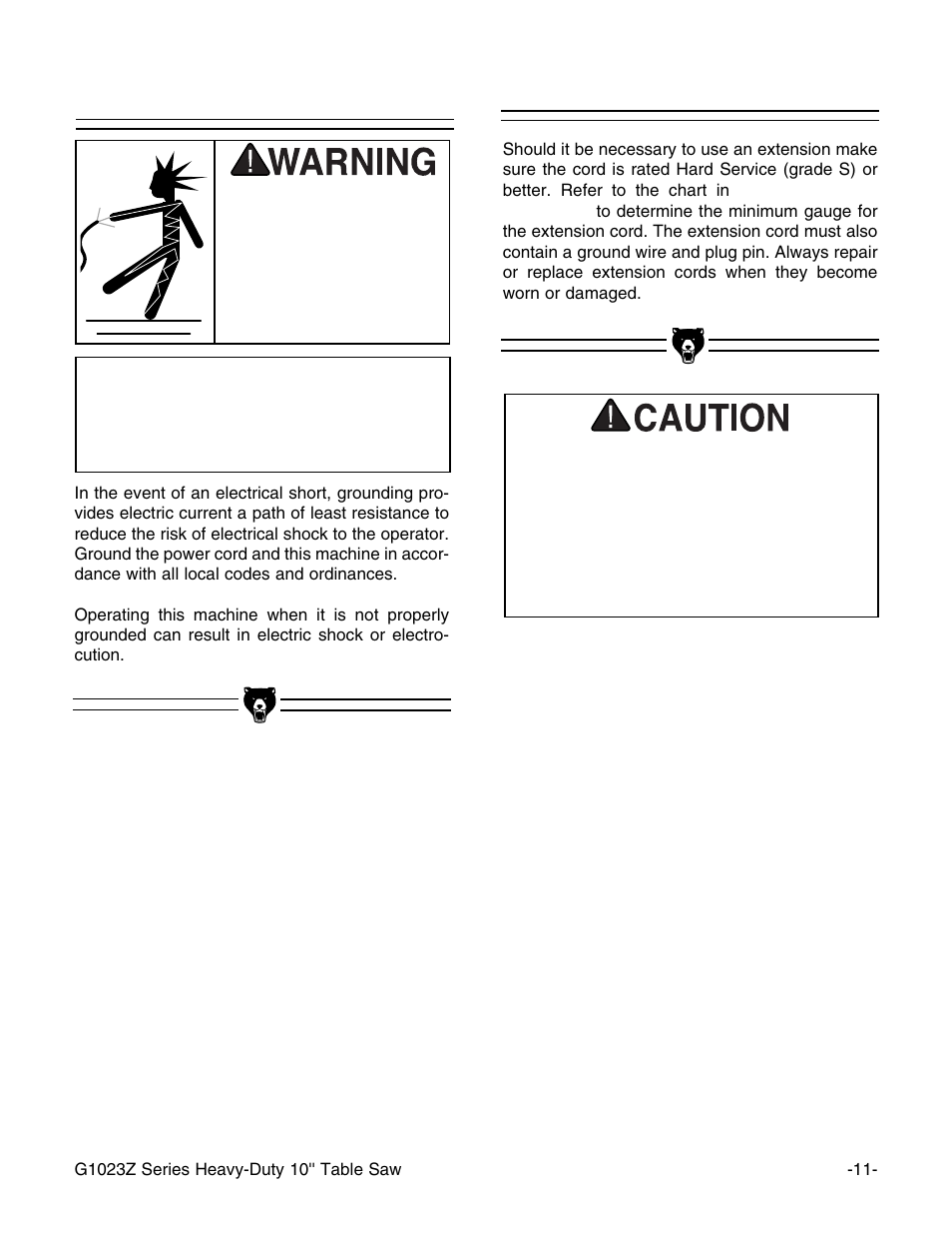 Grounding, Extension cord, Notice | Grizzly Heavy-Duty Table G1023Z User Manual | Page 13 / 63