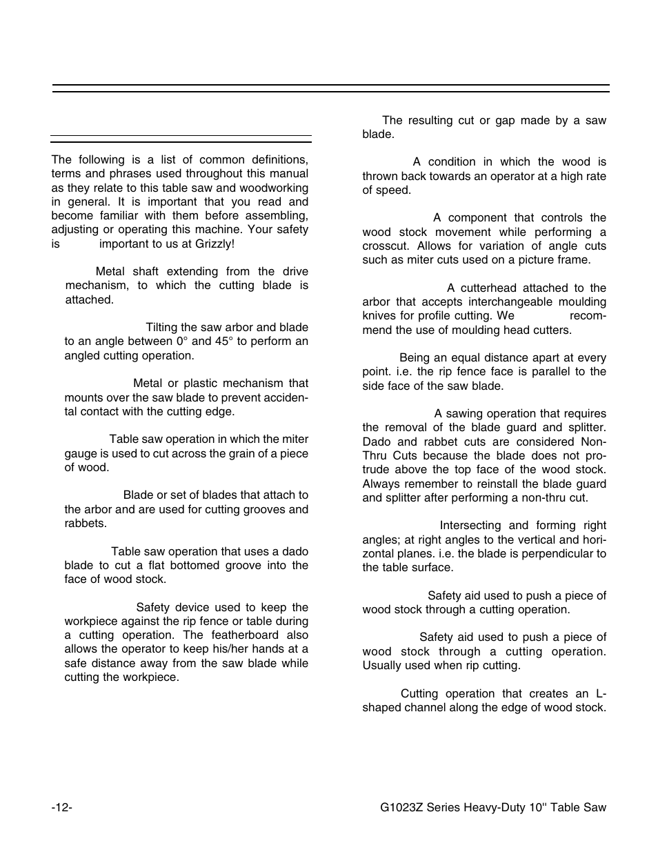 Terms & definitions | Grizzly Heavy-Duty Table G1023Z User Manual | Page 14 / 63
