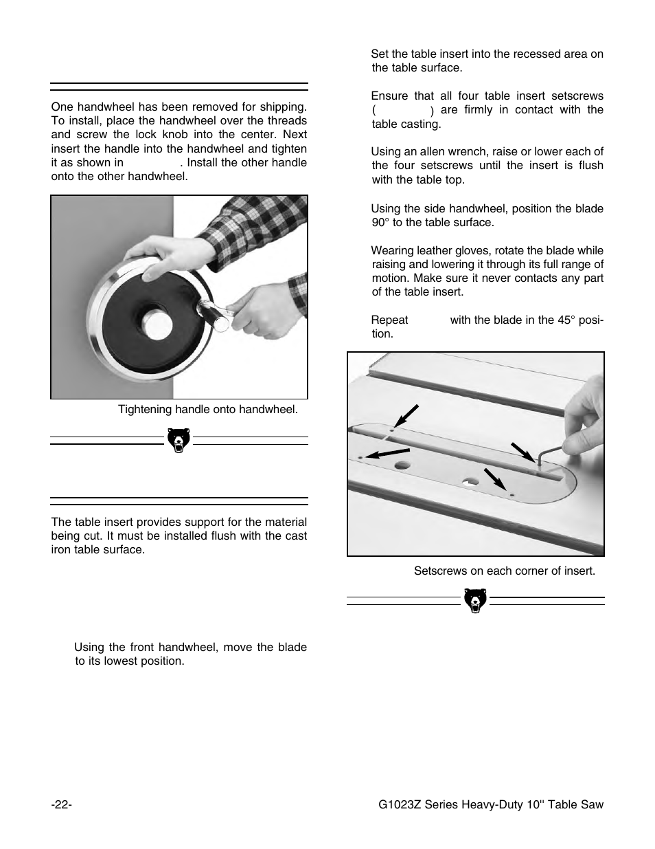 Table insert handwheel | Grizzly Heavy-Duty Table G1023Z User Manual | Page 24 / 63