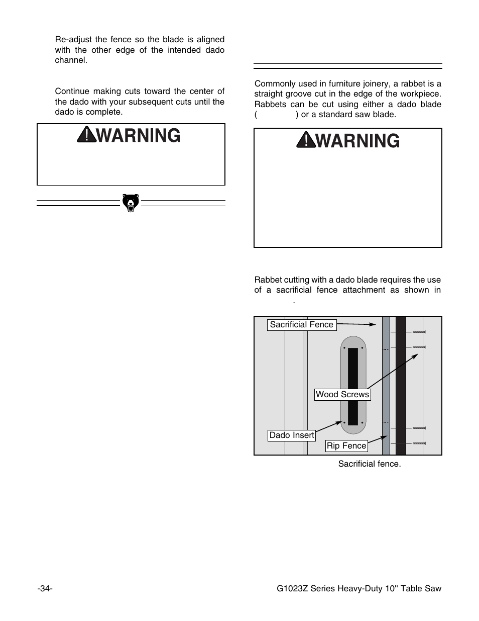 Rabbet cutting | Grizzly Heavy-Duty Table G1023Z User Manual | Page 36 / 63