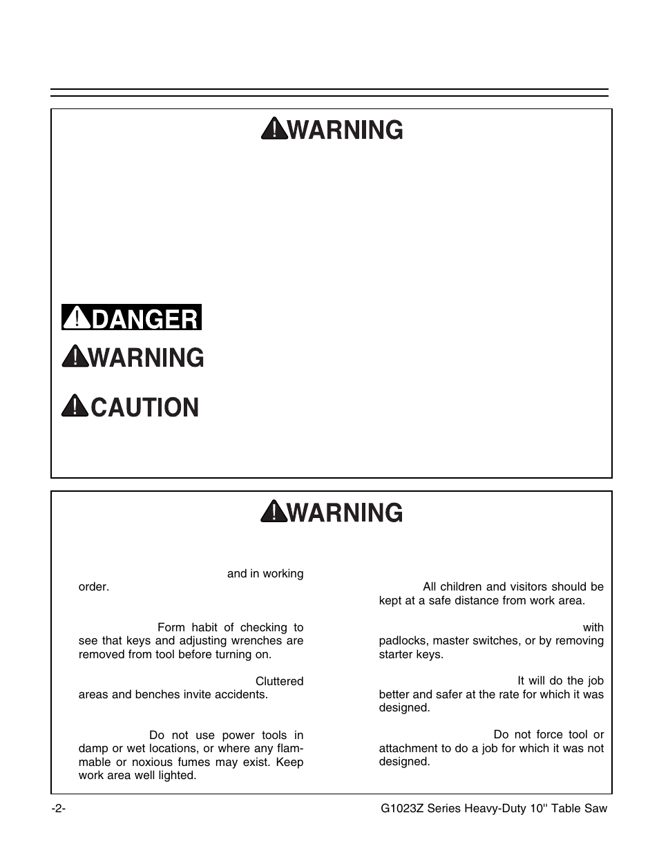 Notice safety instructions for power tools | Grizzly Heavy-Duty Table G1023Z User Manual | Page 4 / 63