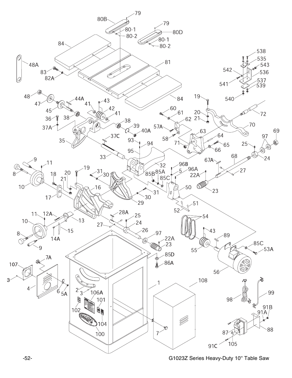 Grizzly Heavy-Duty Table G1023Z User Manual | Page 54 / 63