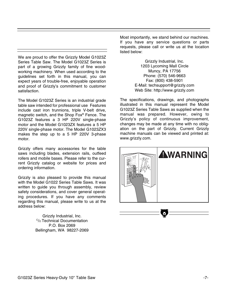 Commentary | Grizzly Heavy-Duty Table G1023Z User Manual | Page 9 / 63