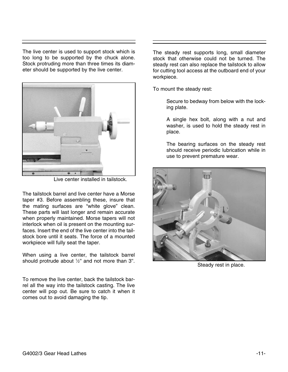 Live center, Steady rest | Grizzly G4003 User Manual | Page 14 / 55