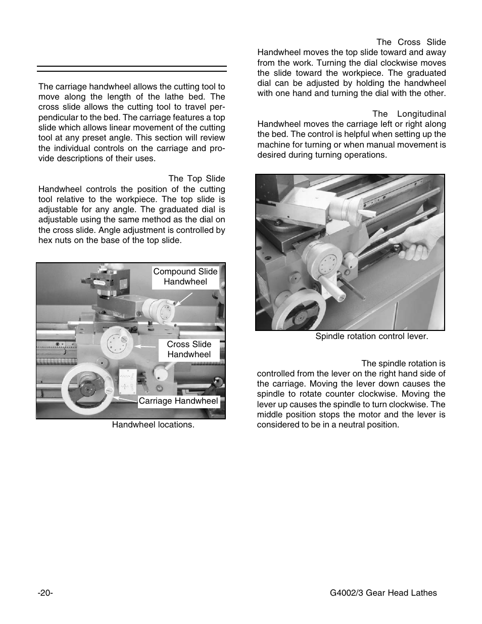 Carriage controls | Grizzly G4003 User Manual | Page 23 / 55