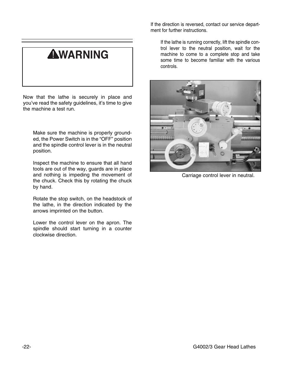 Test run | Grizzly G4003 User Manual | Page 25 / 55