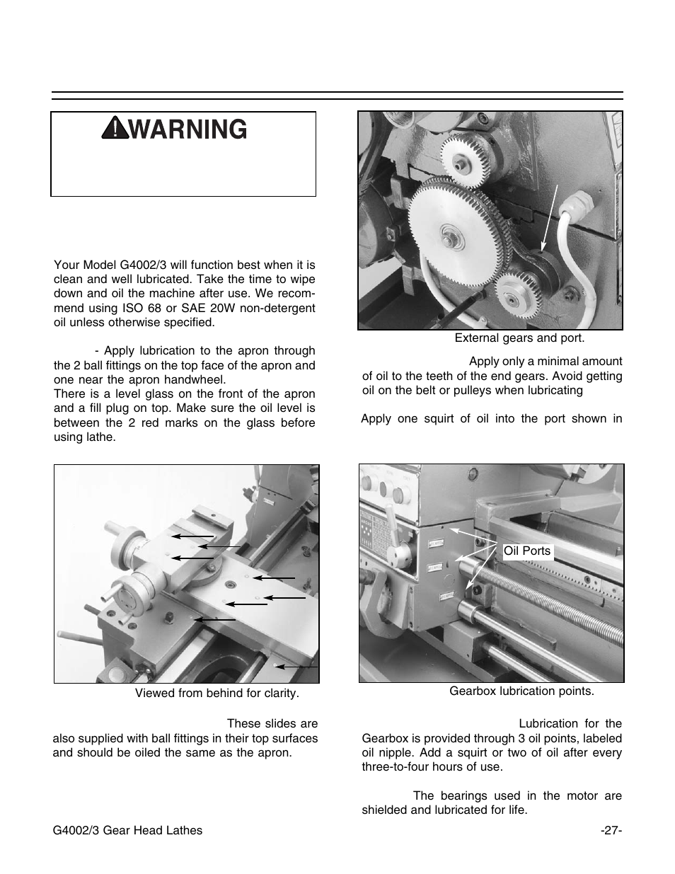 Lubrication | Grizzly G4003 User Manual | Page 30 / 55