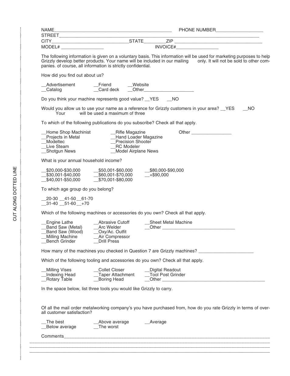 Warranty card | Grizzly G4003 User Manual | Page 54 / 55