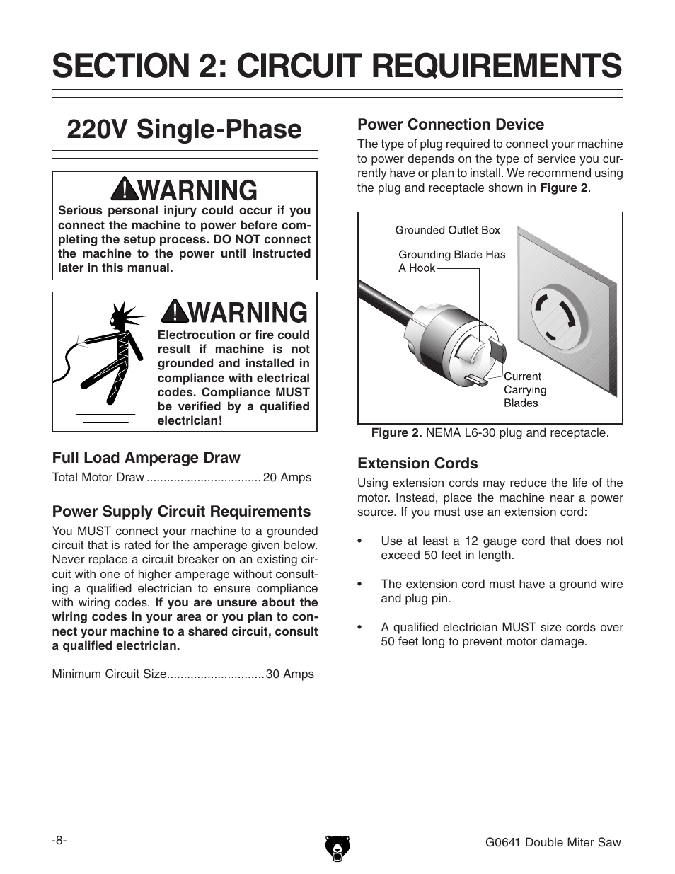 220v single-phase | Grizzly G0641 User Manual | Page 10 / 56