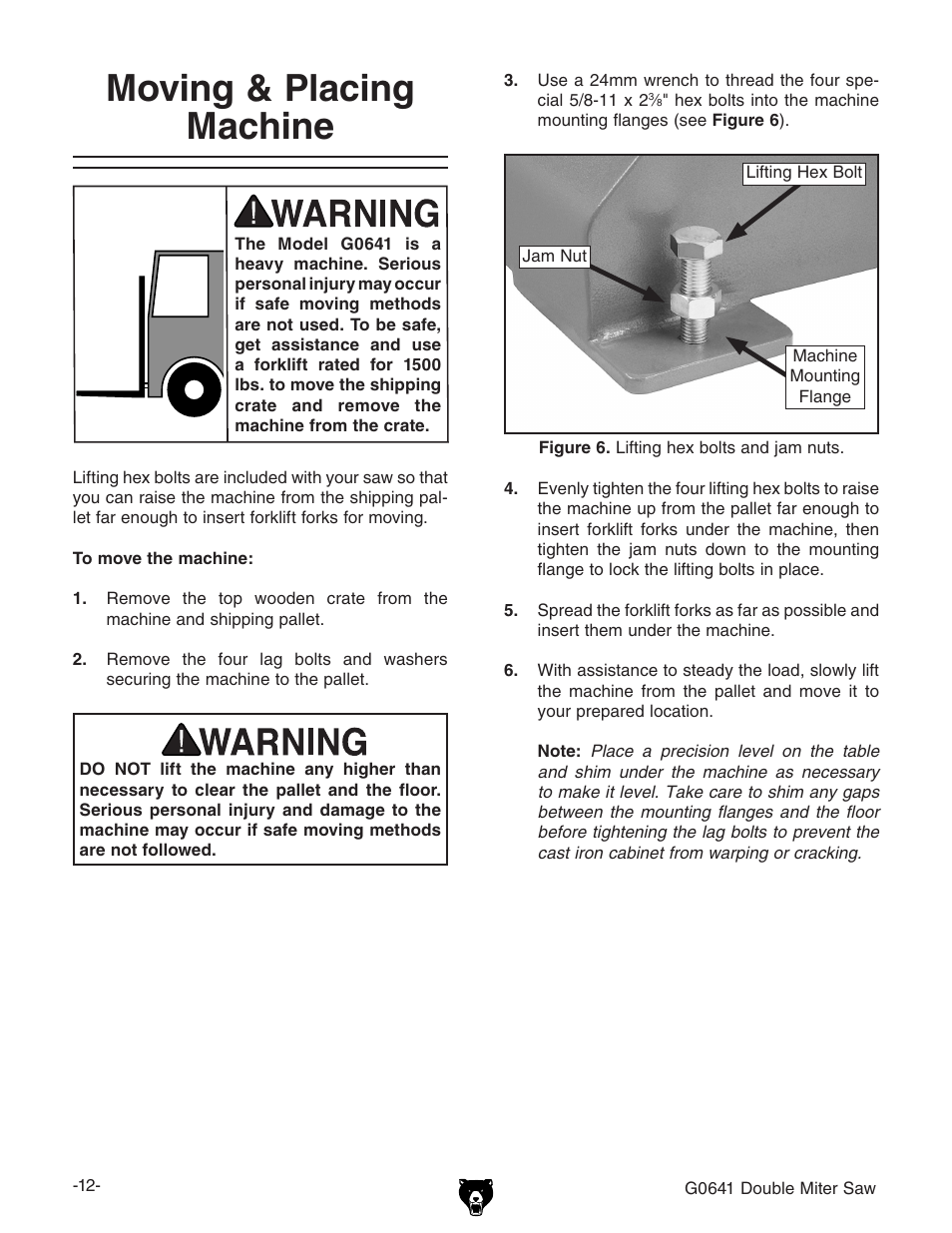 Moving & placing machine | Grizzly G0641 User Manual | Page 14 / 56
