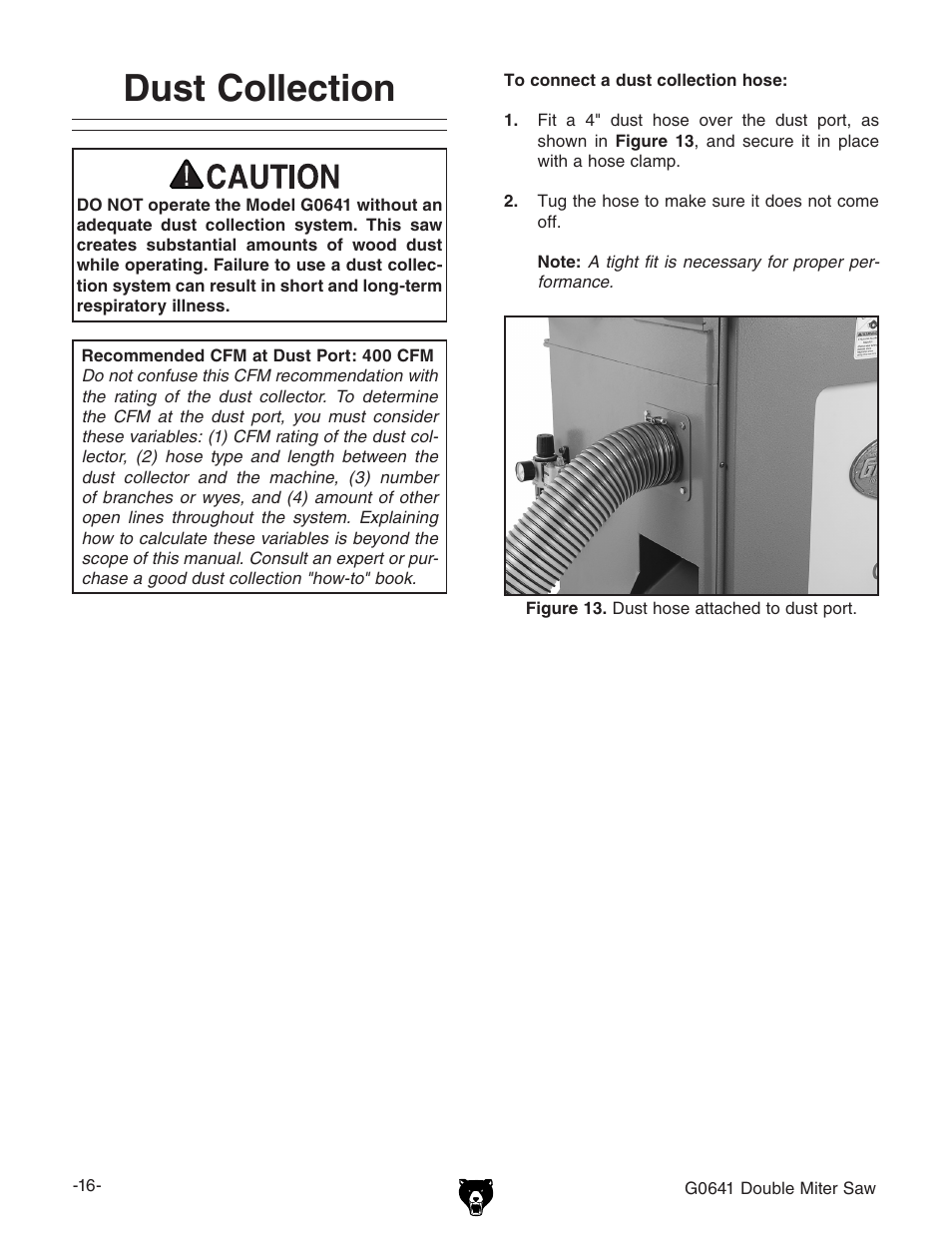 Dust collection | Grizzly G0641 User Manual | Page 18 / 56