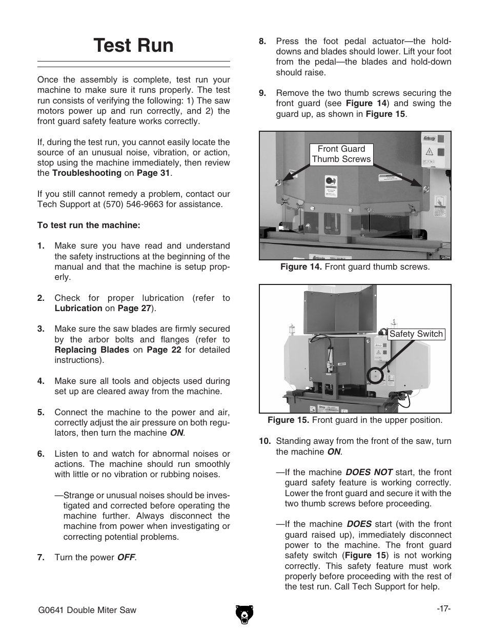 Test run | Grizzly G0641 User Manual | Page 19 / 56