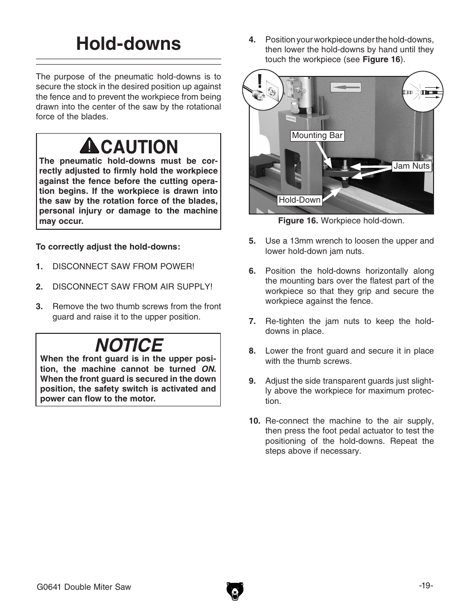 Hold-downs, Notice | Grizzly G0641 User Manual | Page 21 / 56