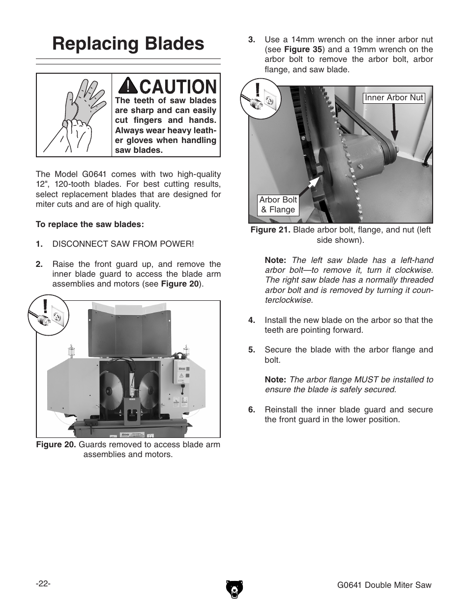 Replacing blades | Grizzly G0641 User Manual | Page 24 / 56