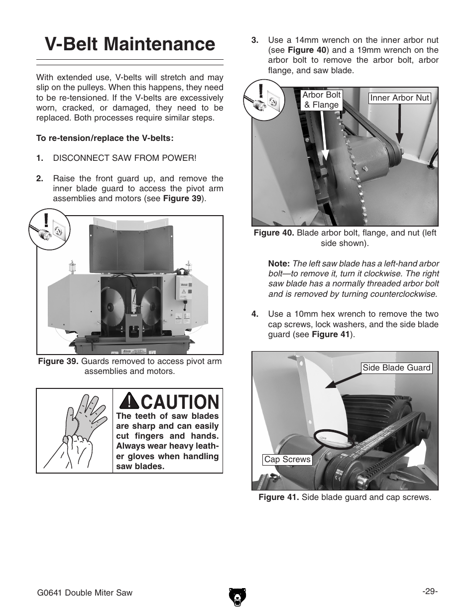 V-belt maintenance | Grizzly G0641 User Manual | Page 31 / 56