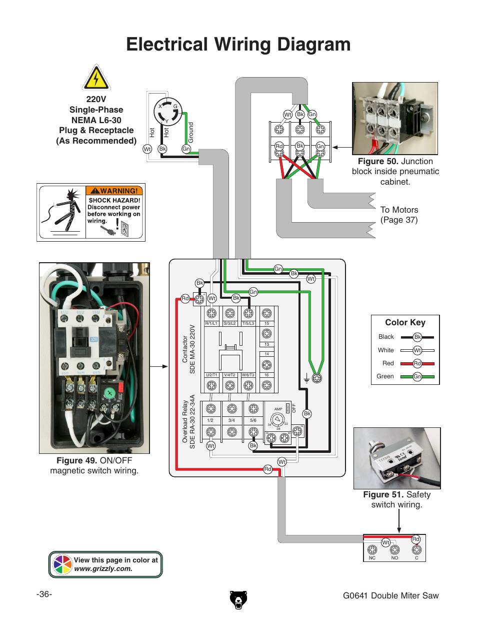 Electrical wiring diagram, G0641 double miter saw | Grizzly G0641 User Manual | Page 38 / 56