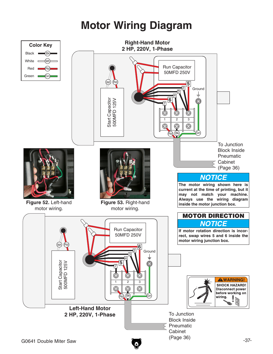 Motor wiring diagram | Grizzly G0641 User Manual | Page 39 / 56