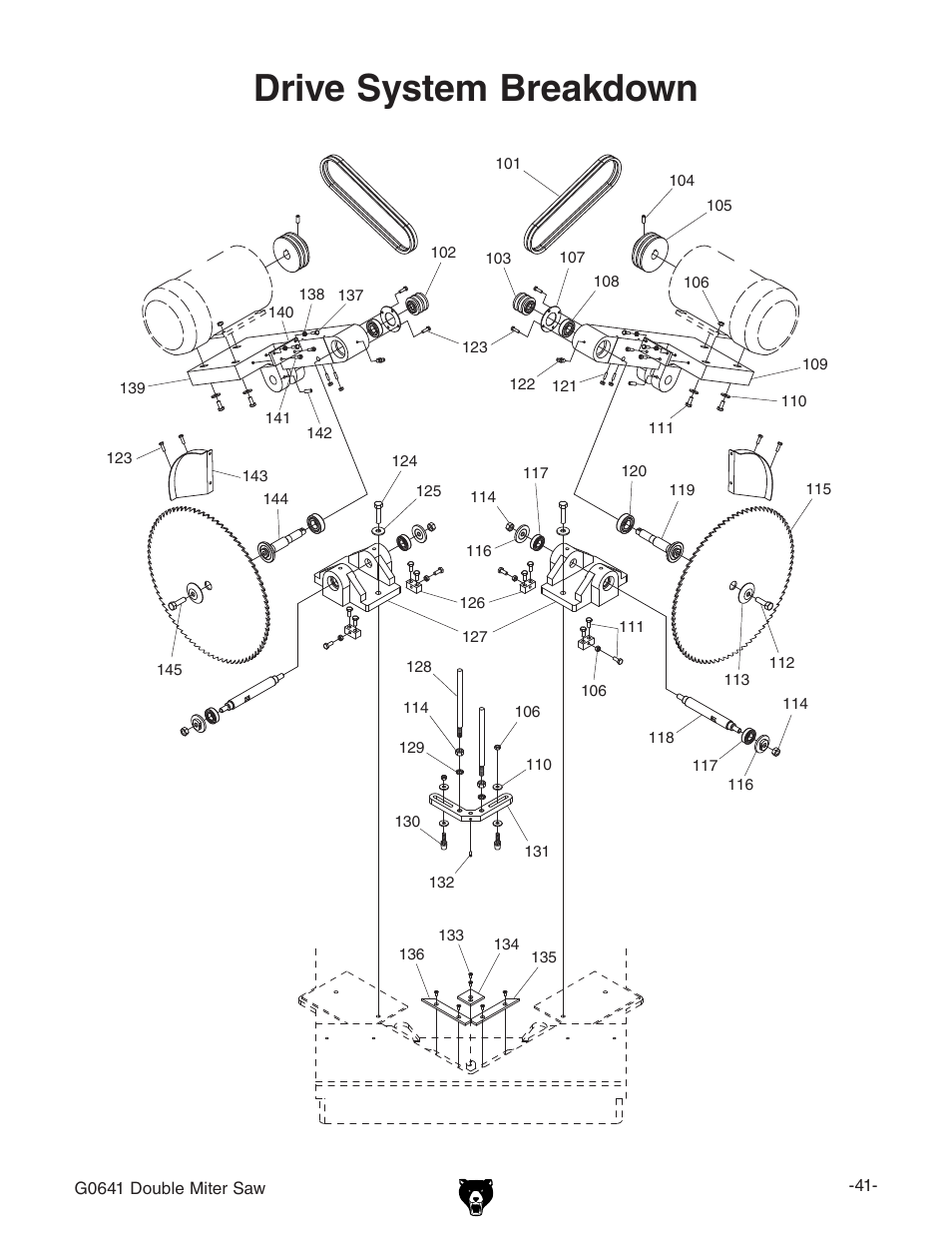 Drive system breakdown | Grizzly G0641 User Manual | Page 43 / 56