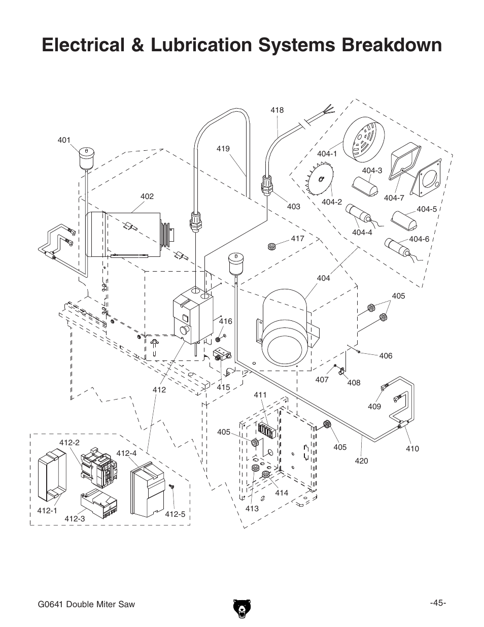 Electrical & lubrication systems breakdown | Grizzly G0641 User Manual | Page 47 / 56