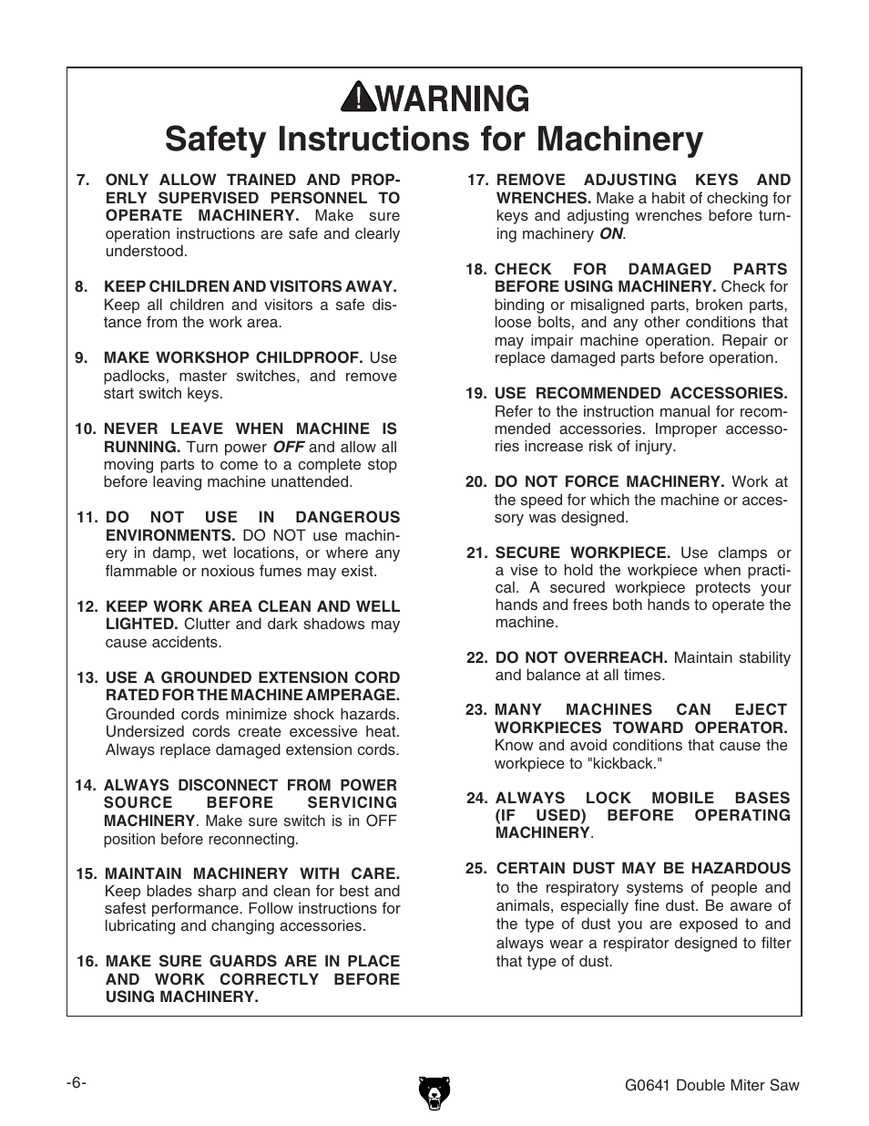 Grizzly G0641 User Manual | Page 8 / 56
