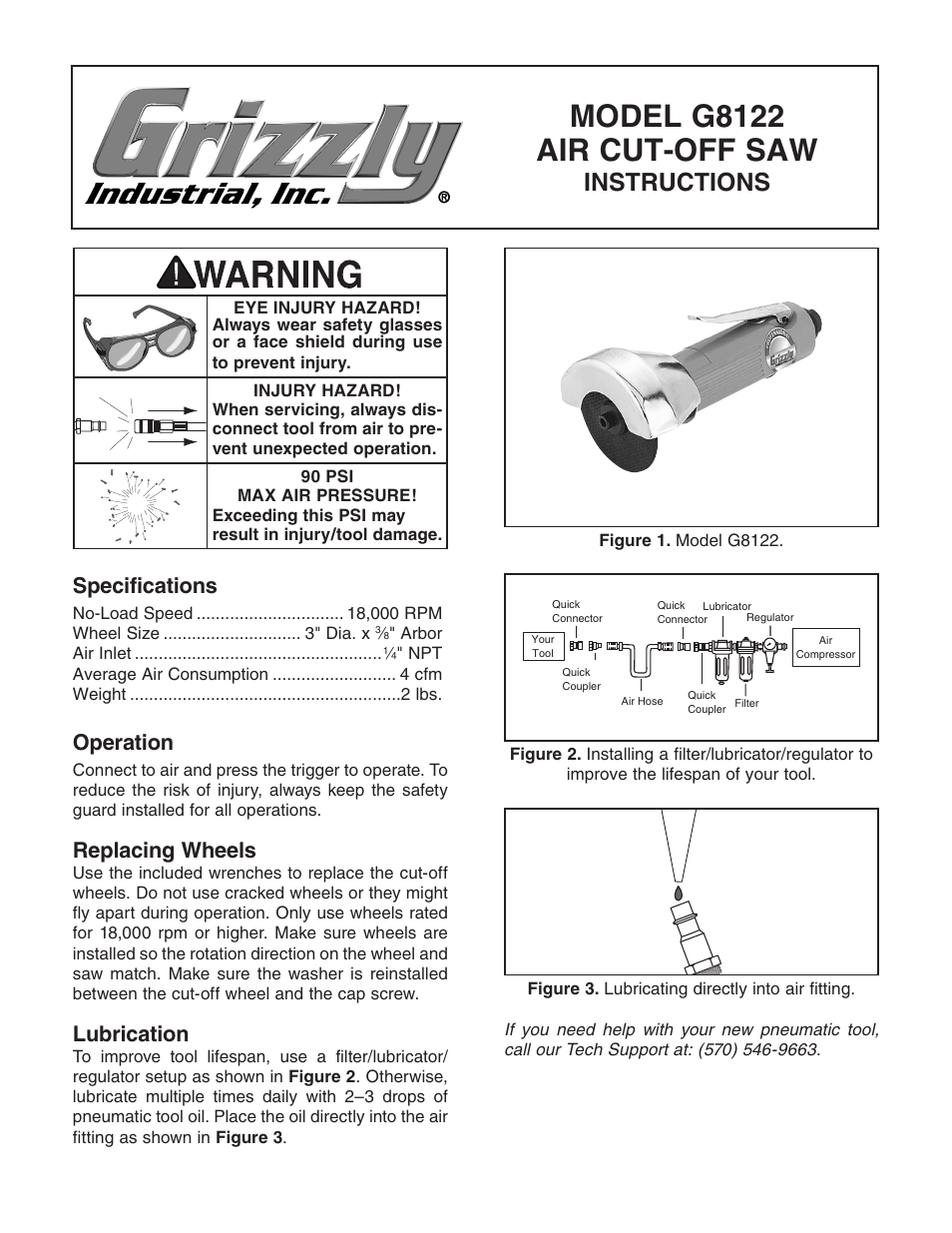 Grizzly Air Cut-Off G8122 User Manual | 2 pages
