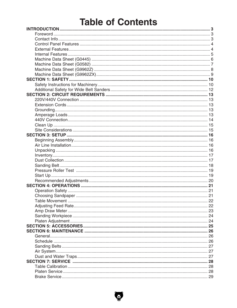 Grizzly G9962Z User Manual | Page 3 / 80