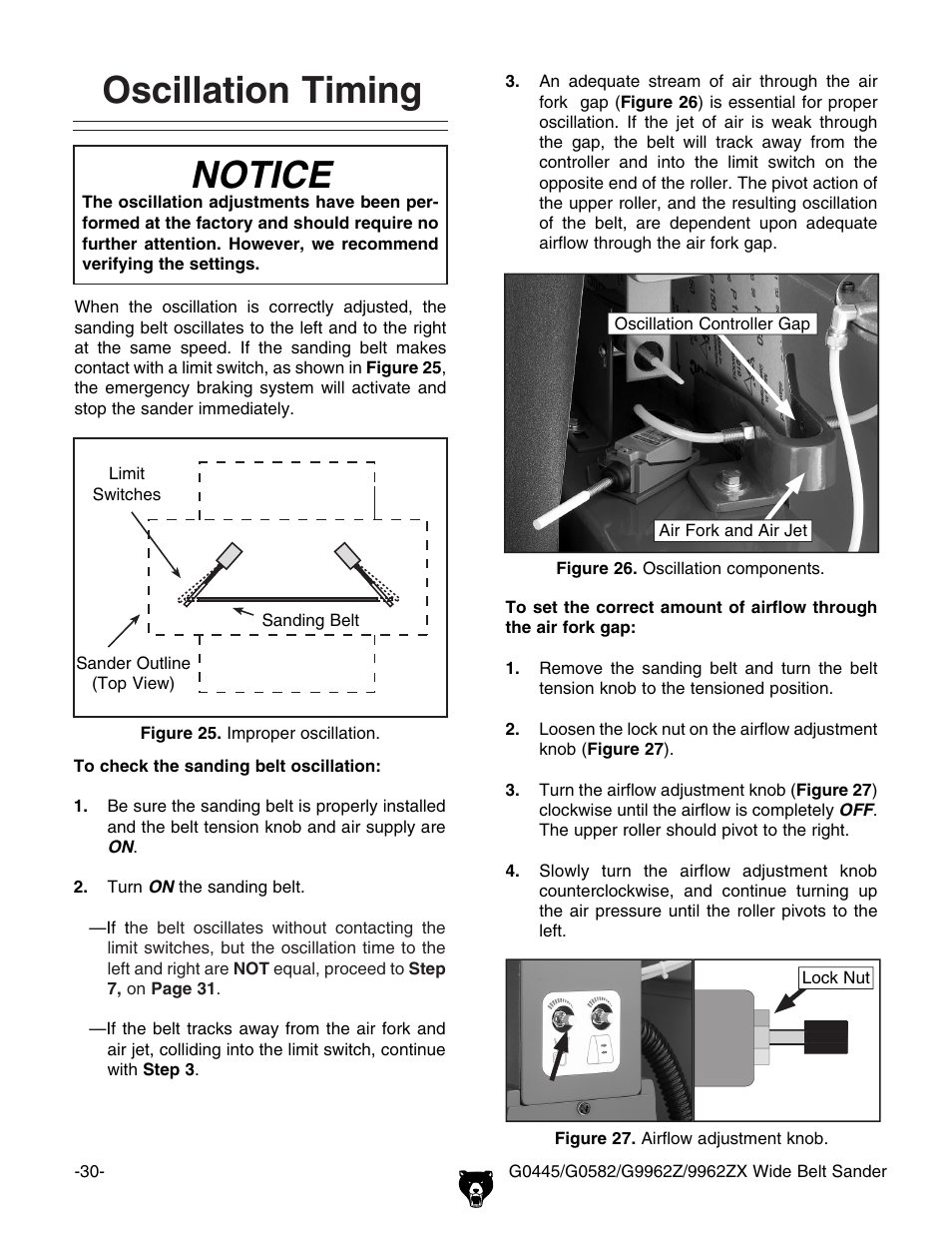 Oscillation timing, Notice | Grizzly G9962Z User Manual | Page 32 / 80