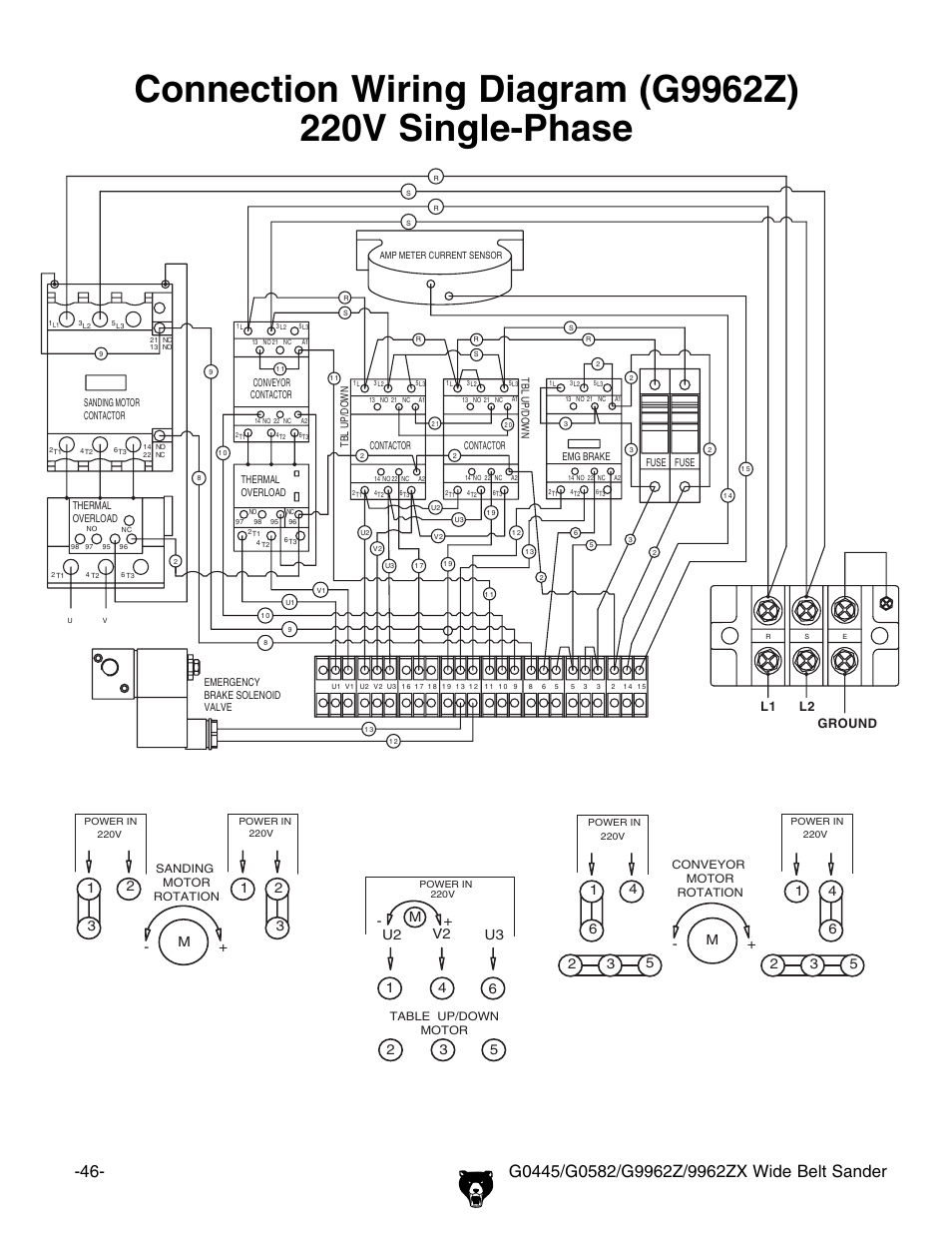 U3 u2 v2, L1 l2, Ground | Grizzly G9962Z User Manual | Page 48 / 80