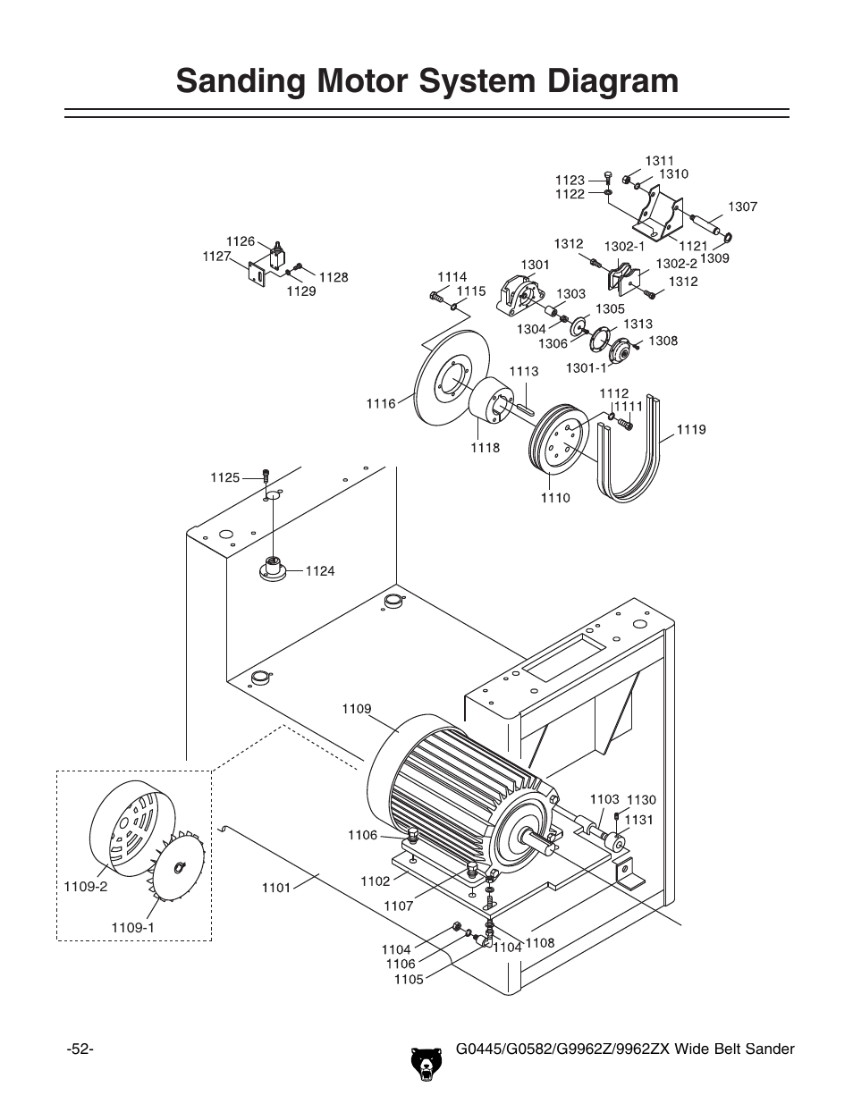 Sanding motor system diagram | Grizzly G9962Z User Manual | Page 54 / 80