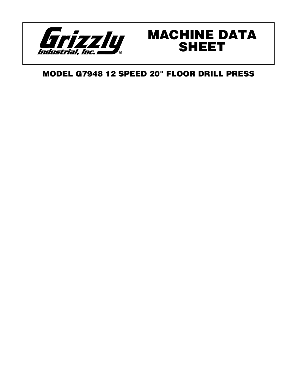 Grizzly G7948 User Manual | 2 pages