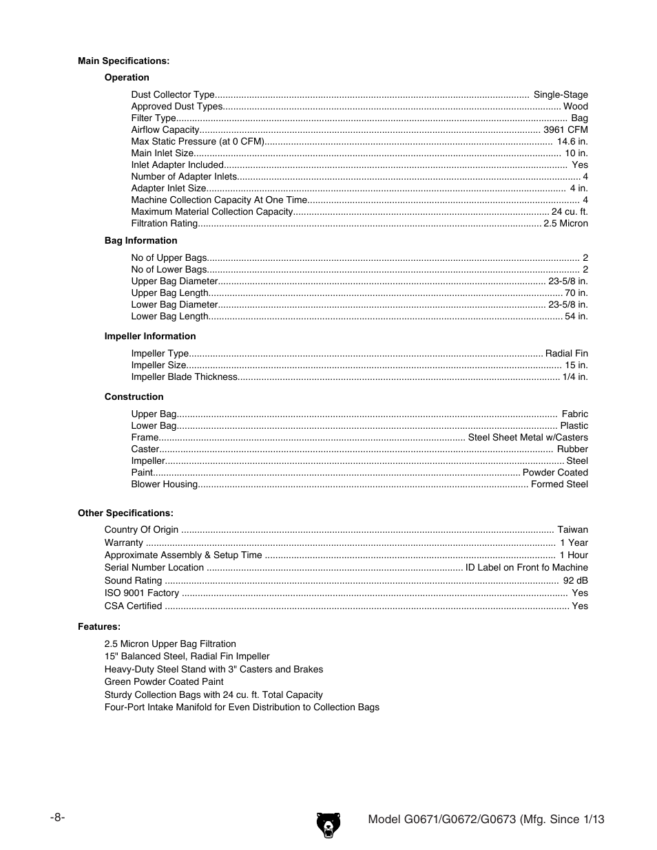 Grizzly G0671 User Manual | Page 10 / 56