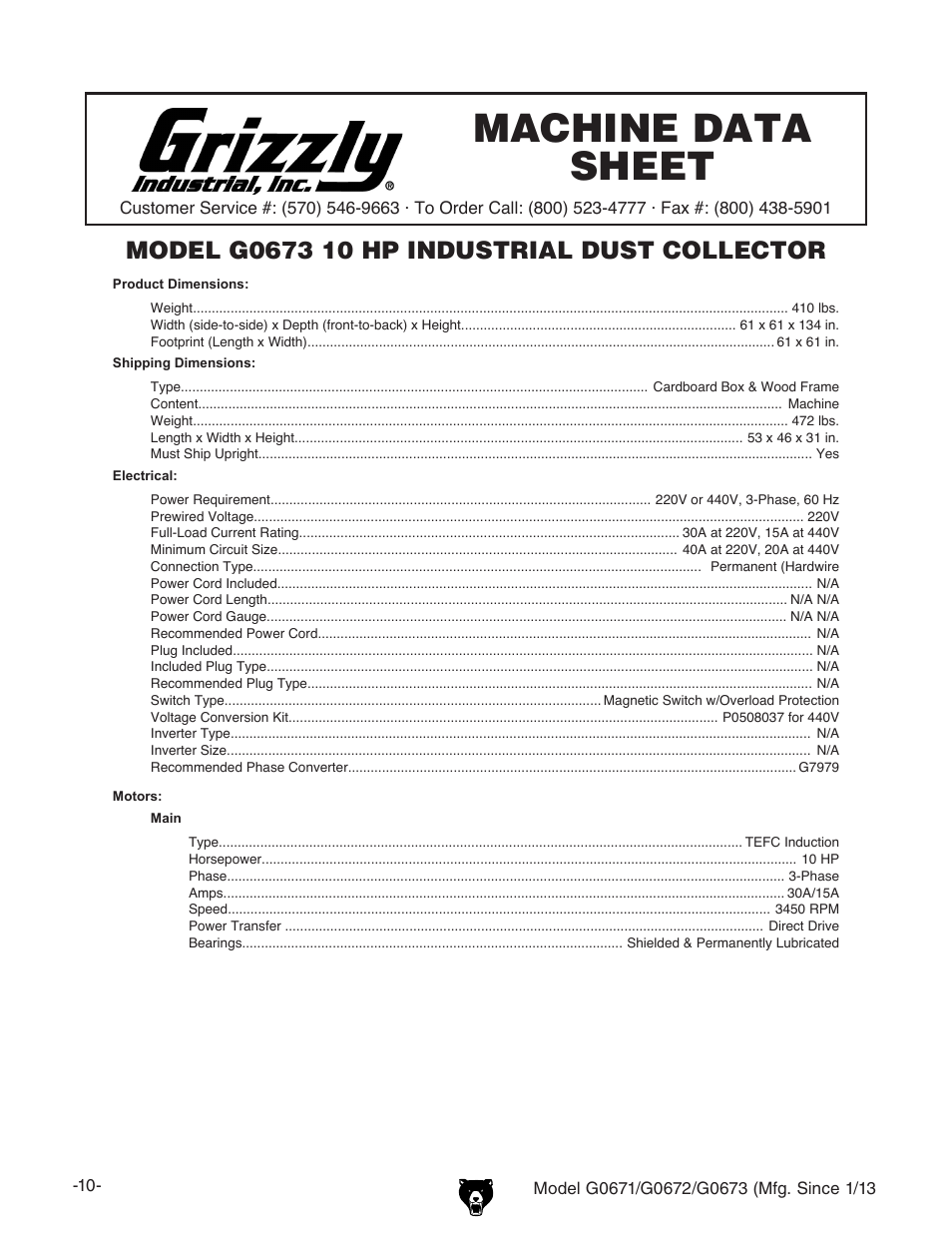 Machine data sheet | Grizzly G0671 User Manual | Page 12 / 56