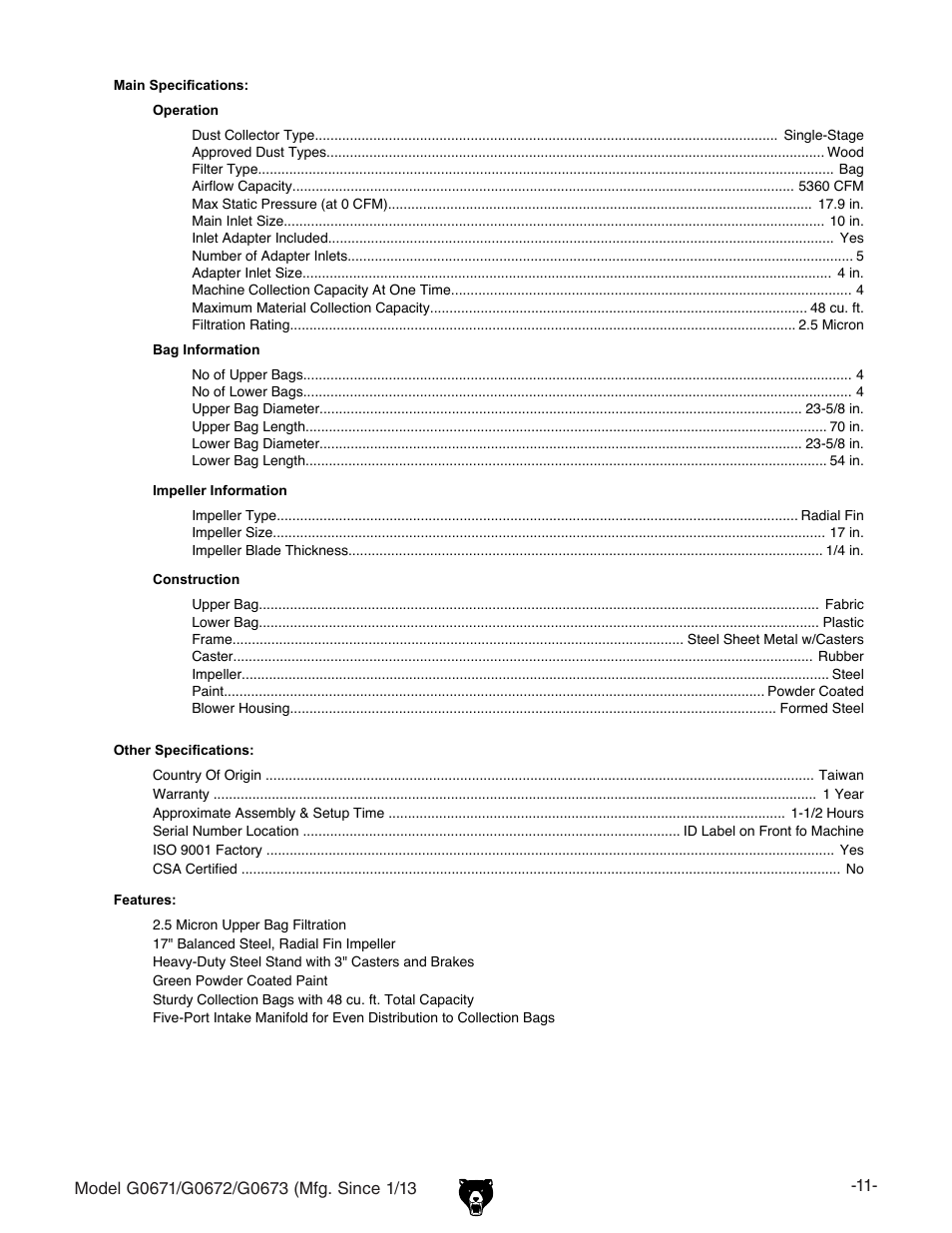 Grizzly G0671 User Manual | Page 13 / 56