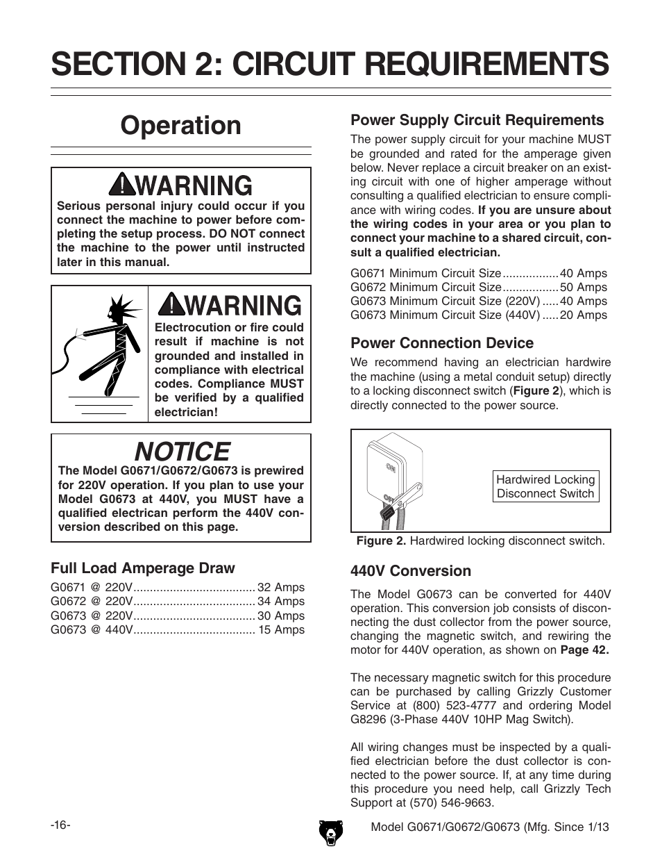 Notice, Operation | Grizzly G0671 User Manual | Page 18 / 56