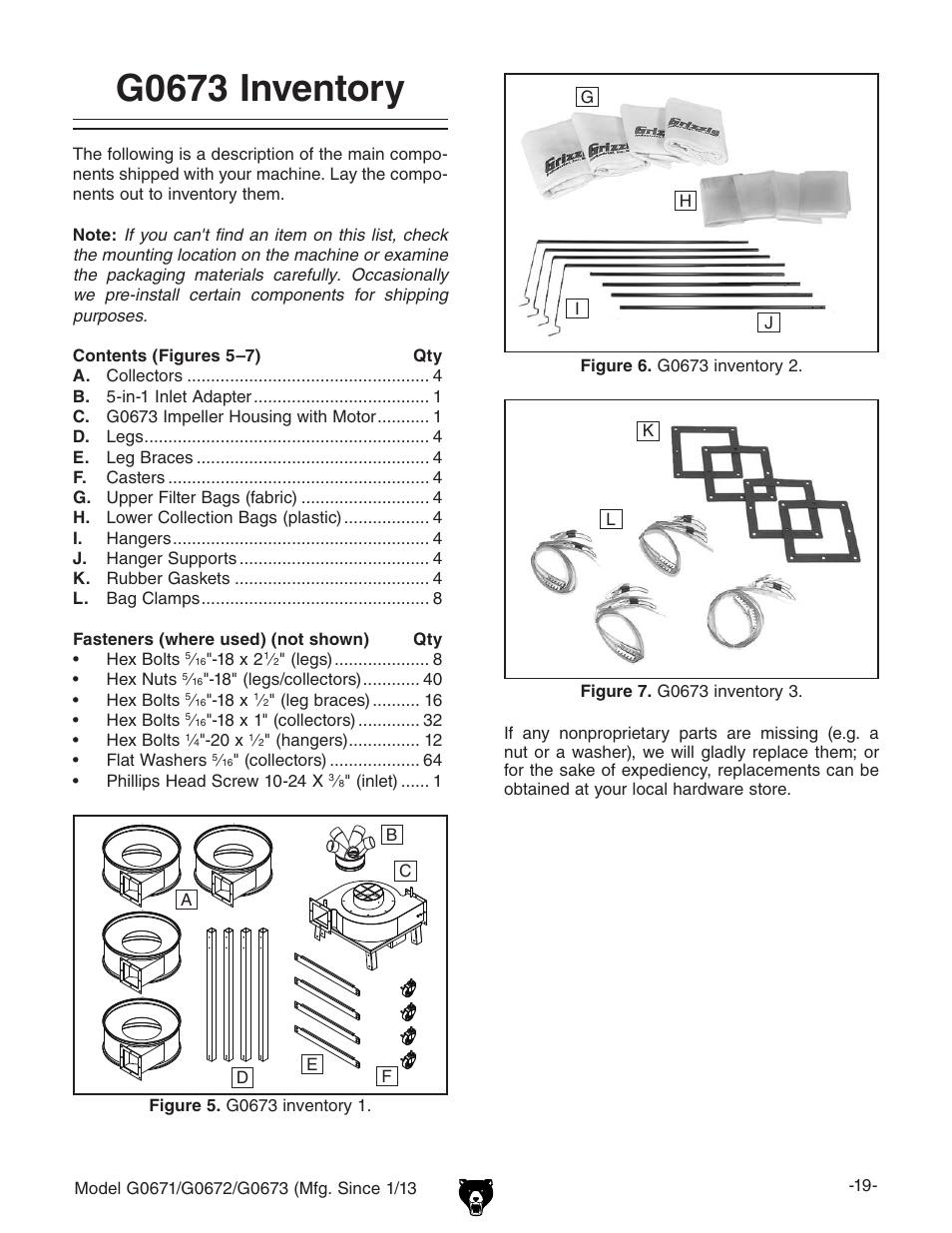 G0673 inventory | Grizzly G0671 User Manual | Page 21 / 56