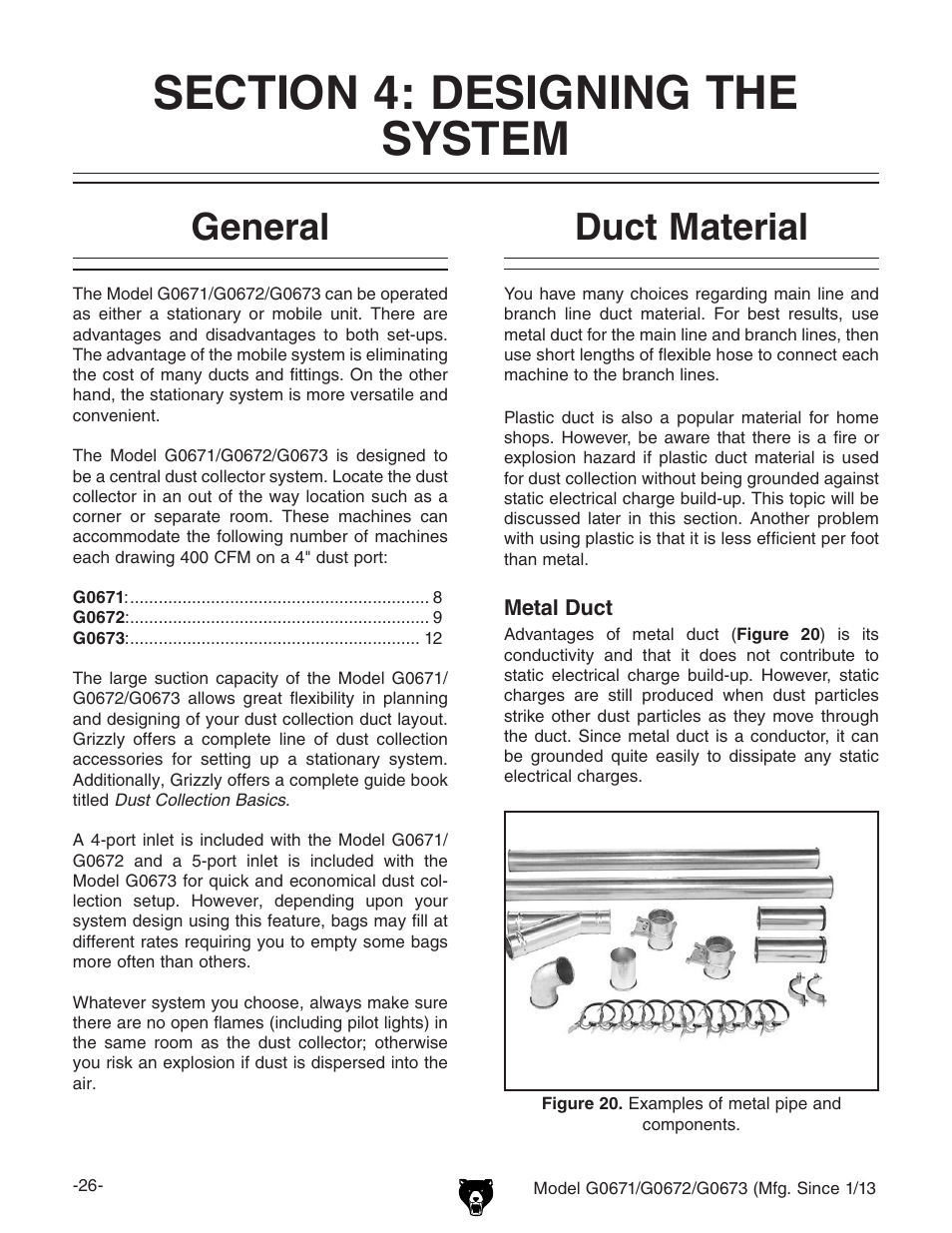 Duct material general | Grizzly G0671 User Manual | Page 28 / 56