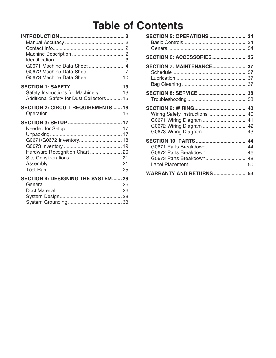 Grizzly G0671 User Manual | Page 3 / 56