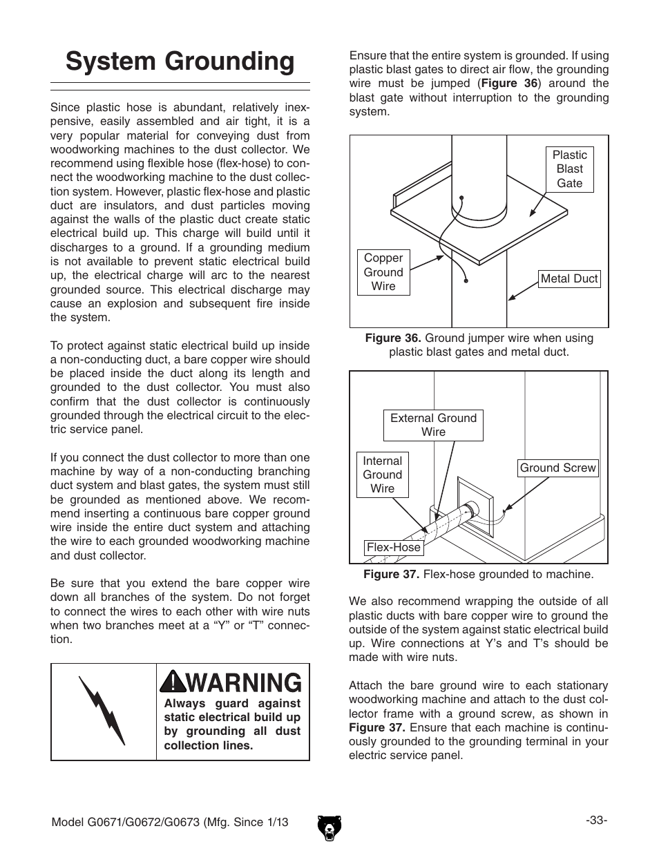 System grounding | Grizzly G0671 User Manual | Page 35 / 56