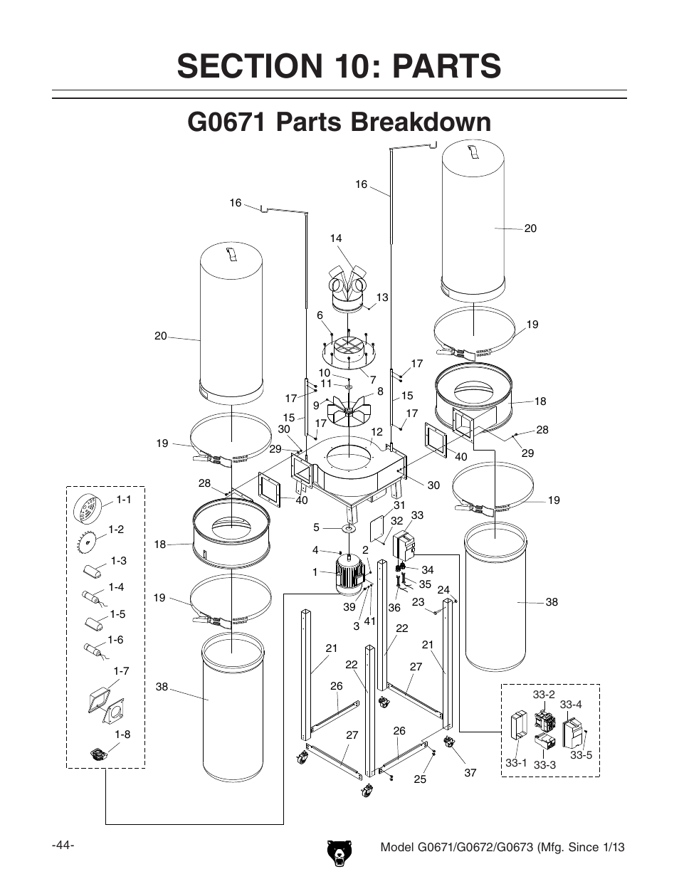 G0671 parts breakdown | Grizzly G0671 User Manual | Page 46 / 56