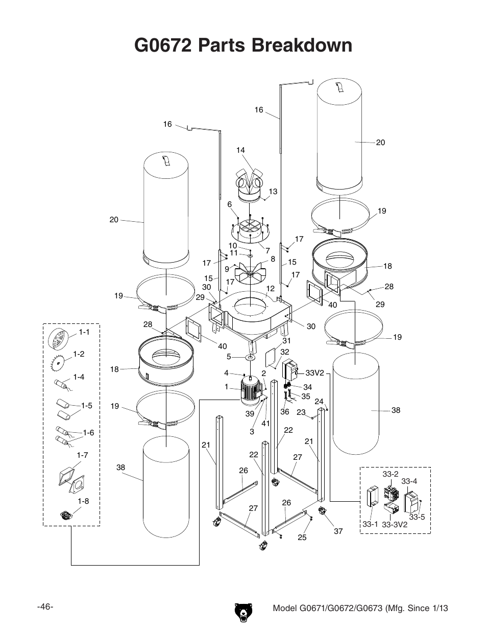 G0672 parts breakdown | Grizzly G0671 User Manual | Page 48 / 56